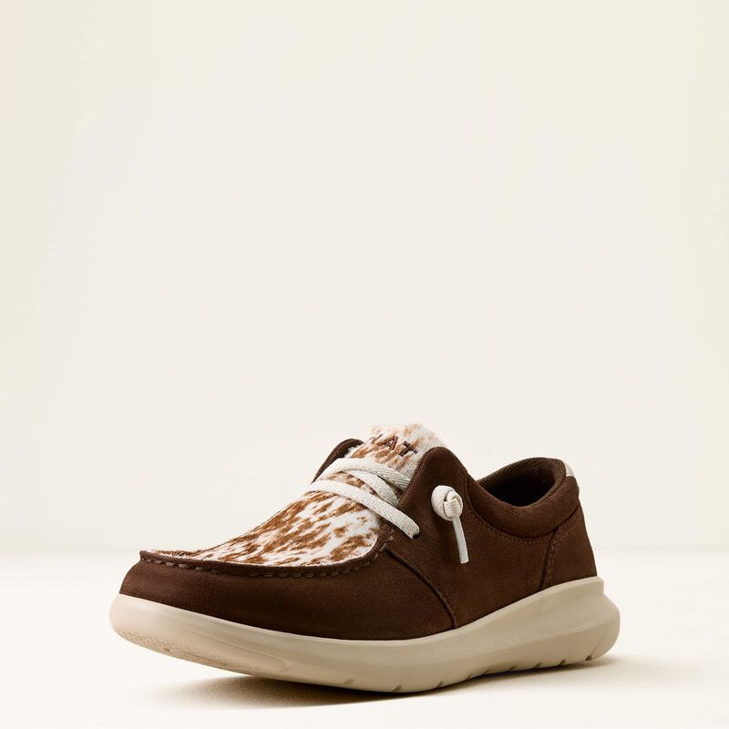 ARIAT - Coffee Bean Suede &amp; Speckled Cow Print Hilo Shoe