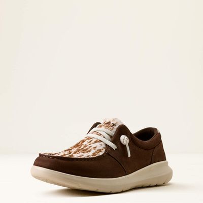 ARIAT - Coffee Bean Suede &amp; Speckled Cow Print Hilo Shoe