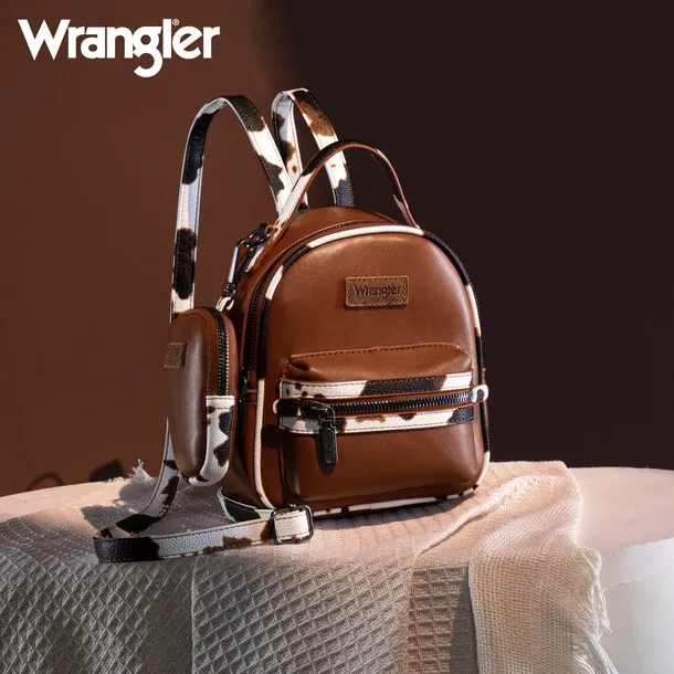 WRANGLER - Mini BackPack with Brown Cow Print Trim