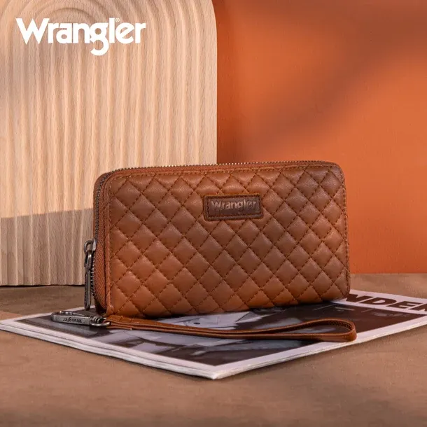 WRANGLER - Brown Quilted Design RFID Wallet/Wristlet