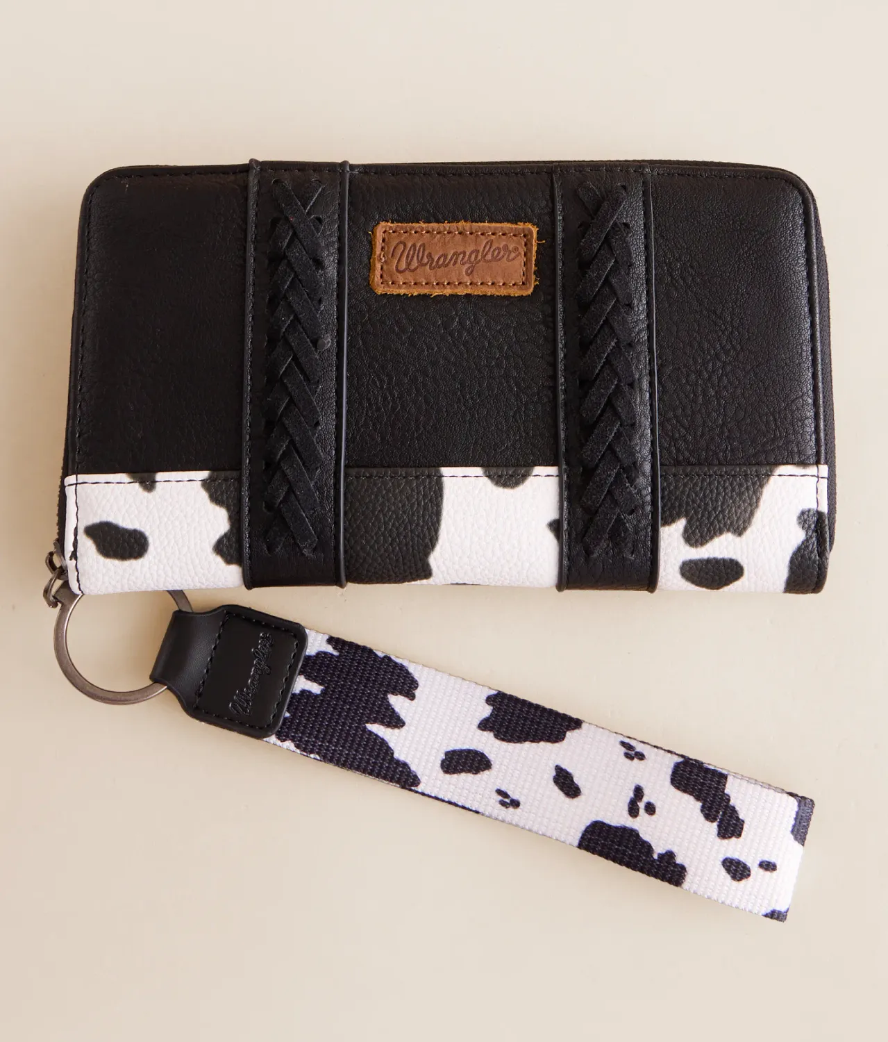 WRANGLER - Black Cow Print Wristlet Wallet