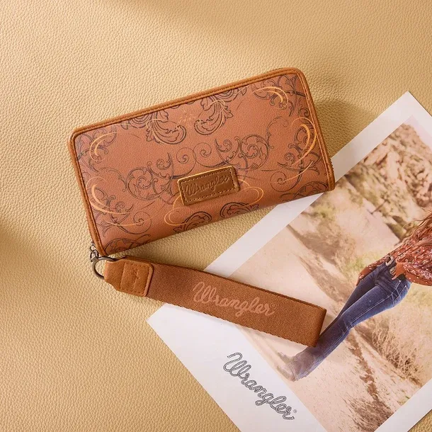 WRANGLER - Scroll Print Brown Zip Around Wallet