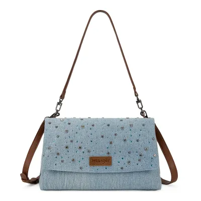 WRANGLER - Rhinestone Denim Flap Jean Shoulder Bag