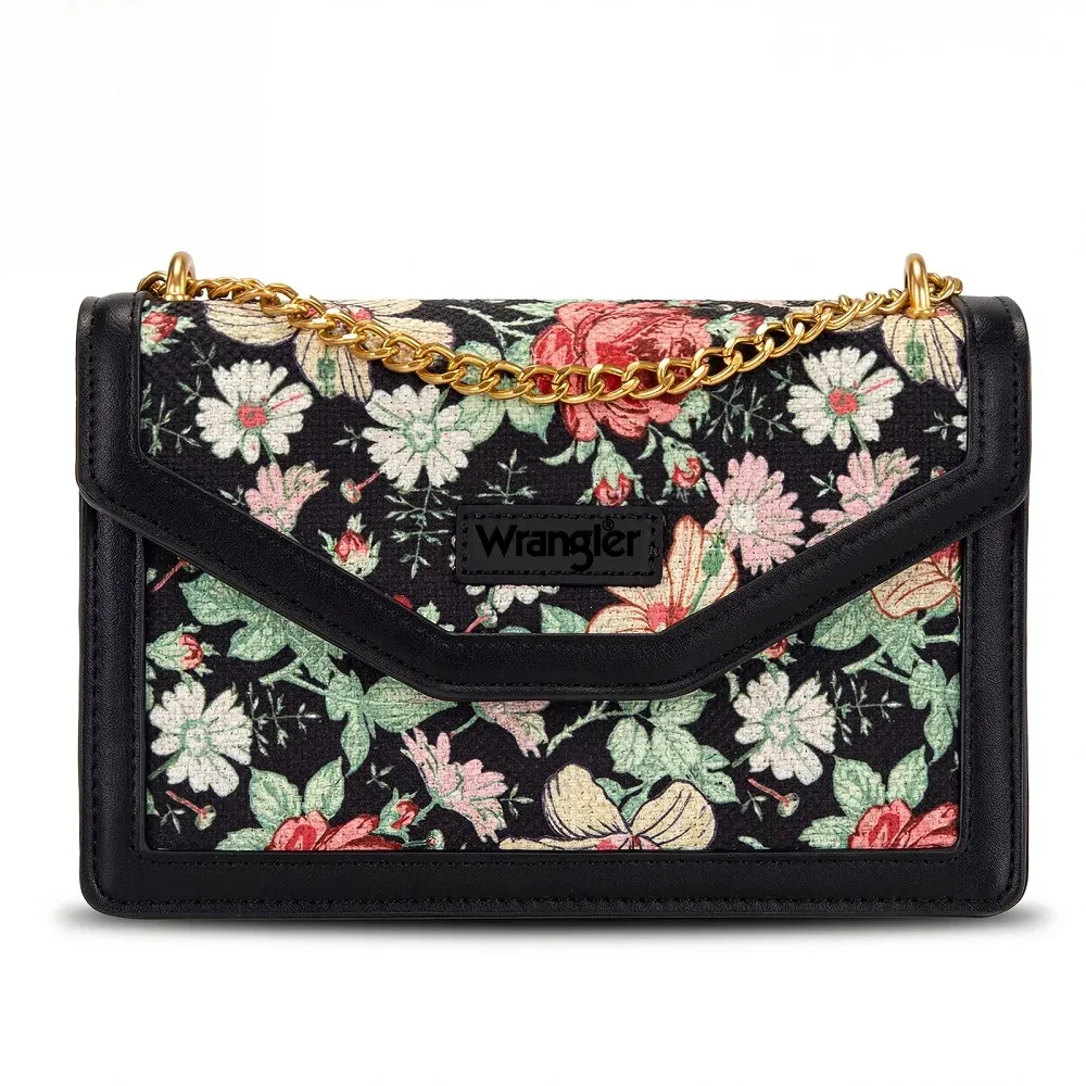 WRANGLER - Floral Print Chain Black Crossbody Bag