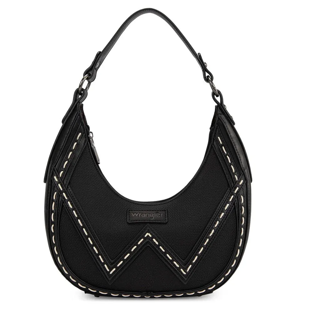 WRANGLER - Western Contrast Stitch Chevron Hobo Black Shoulder Bag