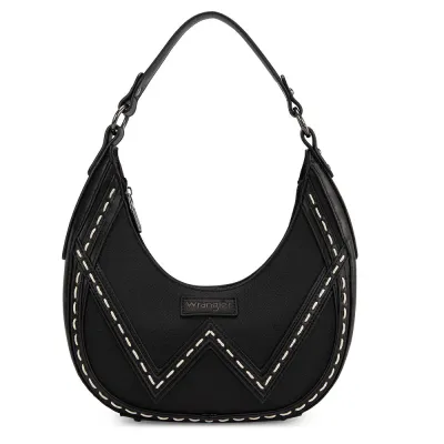 WRANGLER - Western Contrast Stitch Chevron Hobo Black Shoulder Bag