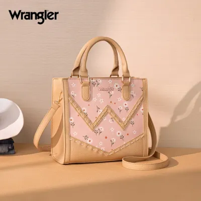 WRANGLER - Daisy Print Chevron Tote Pink Crossbody Bag