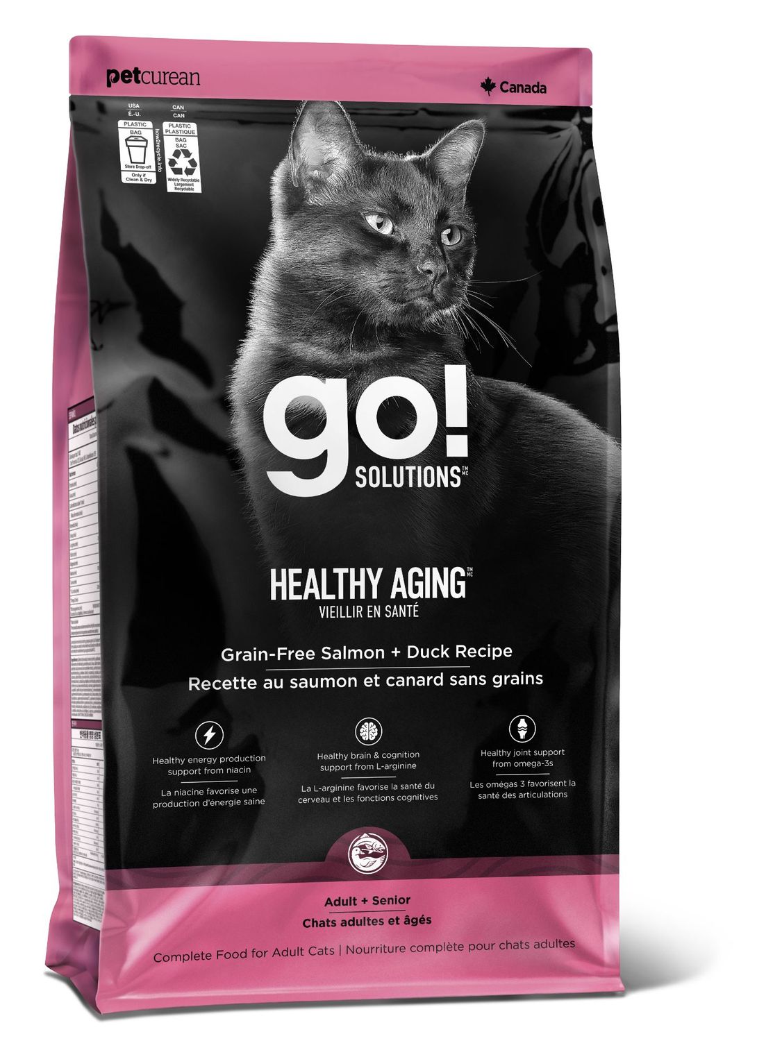PETCUREAN - GO! Healthy Aging Salmon + Duck Grain-Free Dry Cat Food, Net Weight: 3lbs