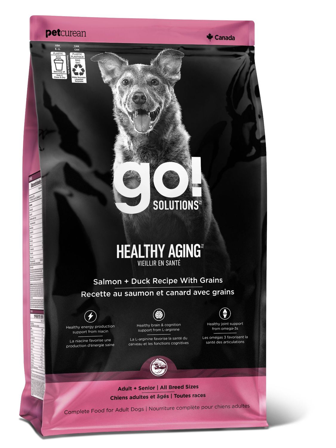 PETCUREAN - GO! Healthy Aging Salmon + Duck Dry Dog Food with Grains, Net Weight: 3.5lbs