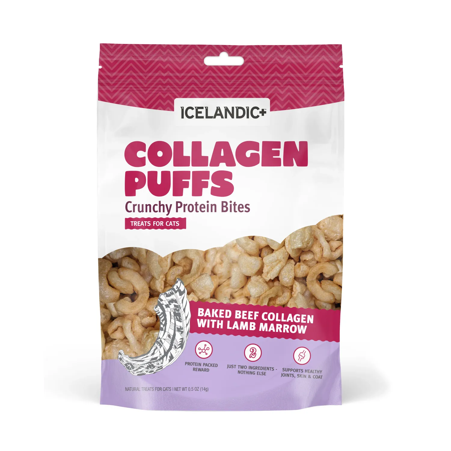 ICELANDIC+ - Beef Collagen Puffs with Marrow Treats for Cats, Net Weight: 2.5oz