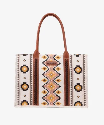 WRANGLER - Southwestern Aztec Print Canvas Coffee Wide Tote
