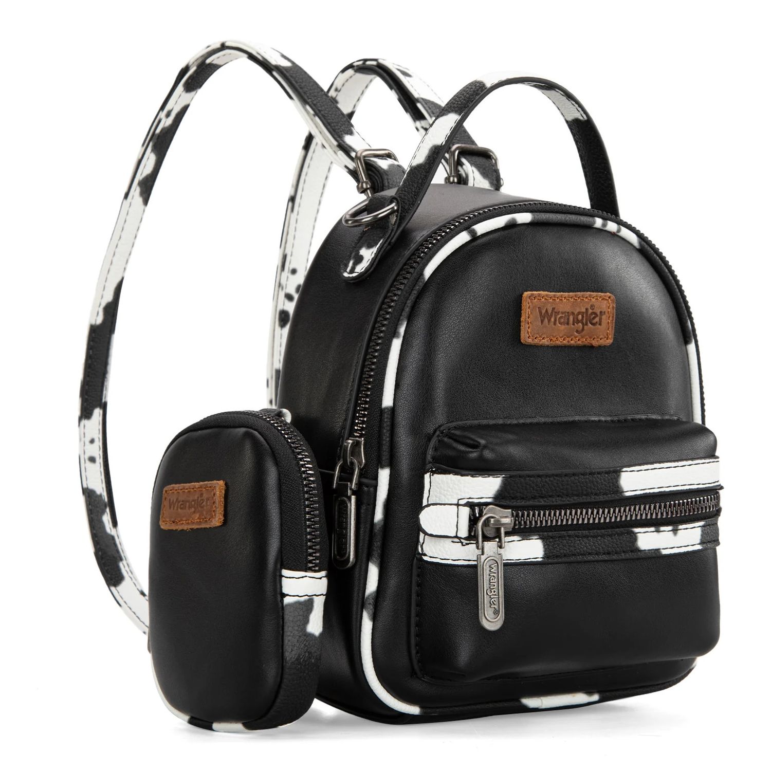 WRANGLER - Mini BackPack with Black Cow Print Trim, Colour: Black