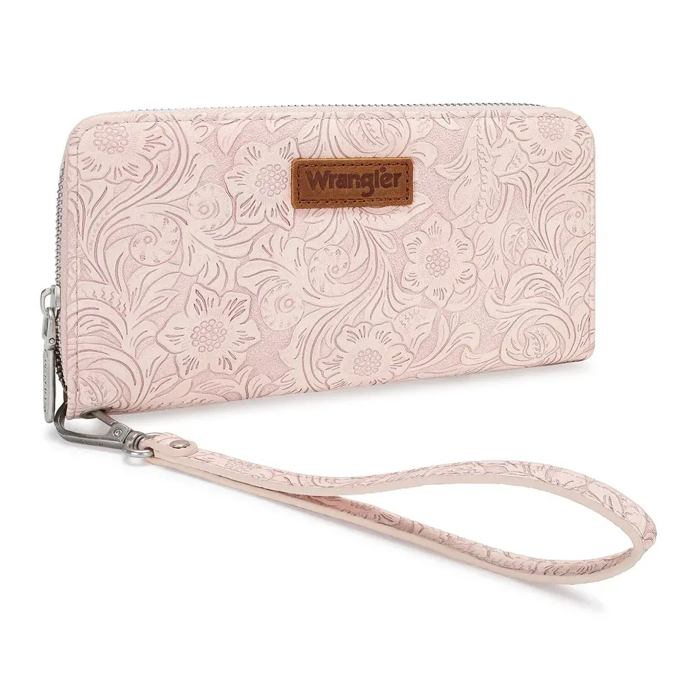 WRANGLER - Floral Tooled Wristlet RFID Pink Wallet