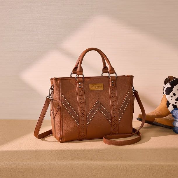 WRANGLER - Western Stitch &amp; Embossed Chevron Satchel Tote Bag