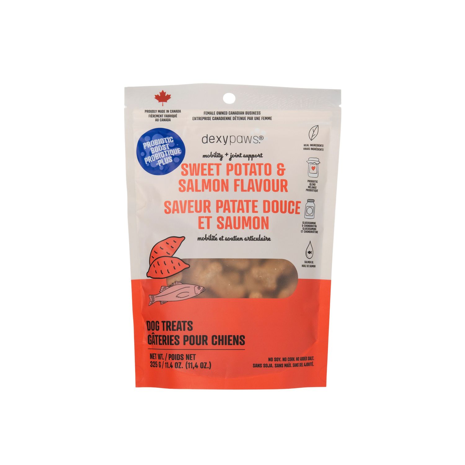 DEXYPAWS - Sweet Potato and Salmon Probiotic Dog Treats, Net Weight: 11.4oz
