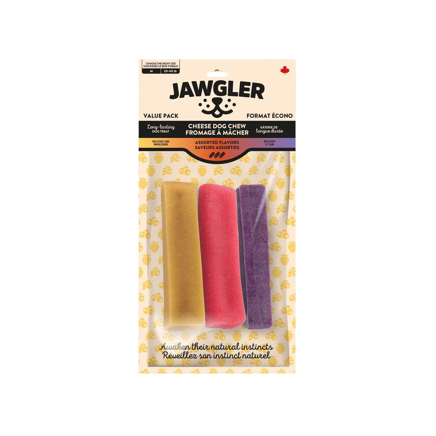 JAWGLER - 3Pack Assorted Flavours Cheese Dog Chew, Net Weight: Medium (75-100g)