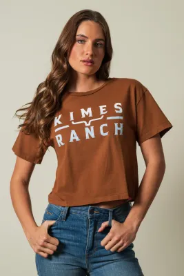 KIMES RANCH - Brown Faded Brand Crop T-Shirt