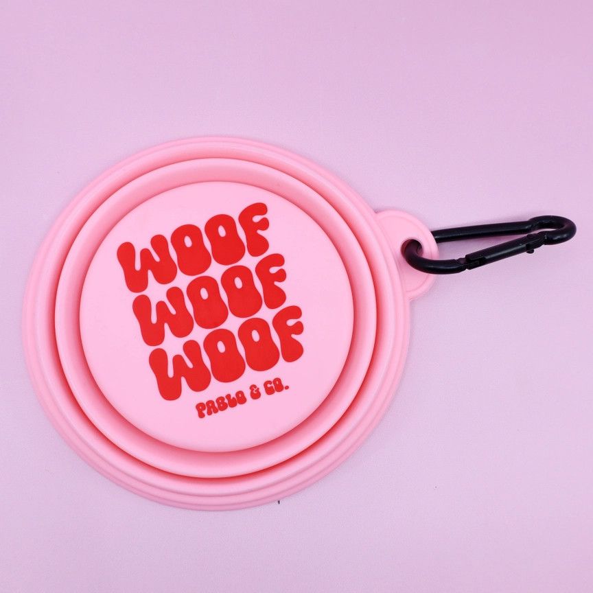 PABLO &amp; CO - Collapsible Dog Water Bowl, Couleur: Rose (Woof Woof)