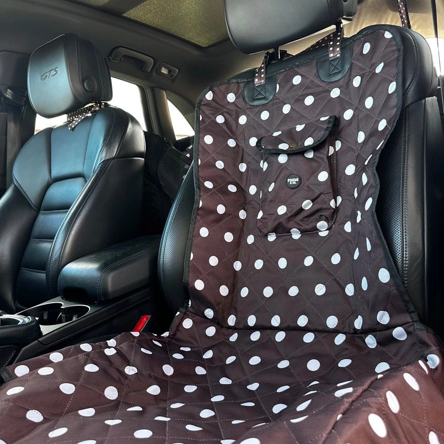 PABLO &amp; CO - Polka Dots Deluxe Single Car Seat Cover, Colour: White &amp; Brown