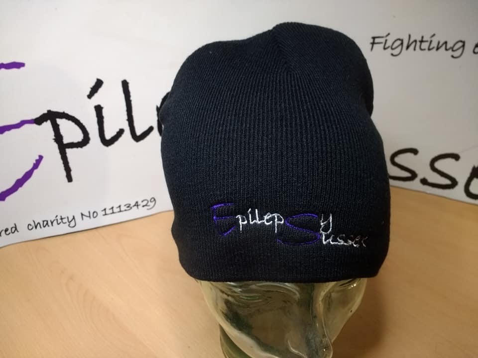 Embroidered Beanie&#39;s  with purple/white/black writing,
For code click SHOW MORE than add code in PayPal checkout box