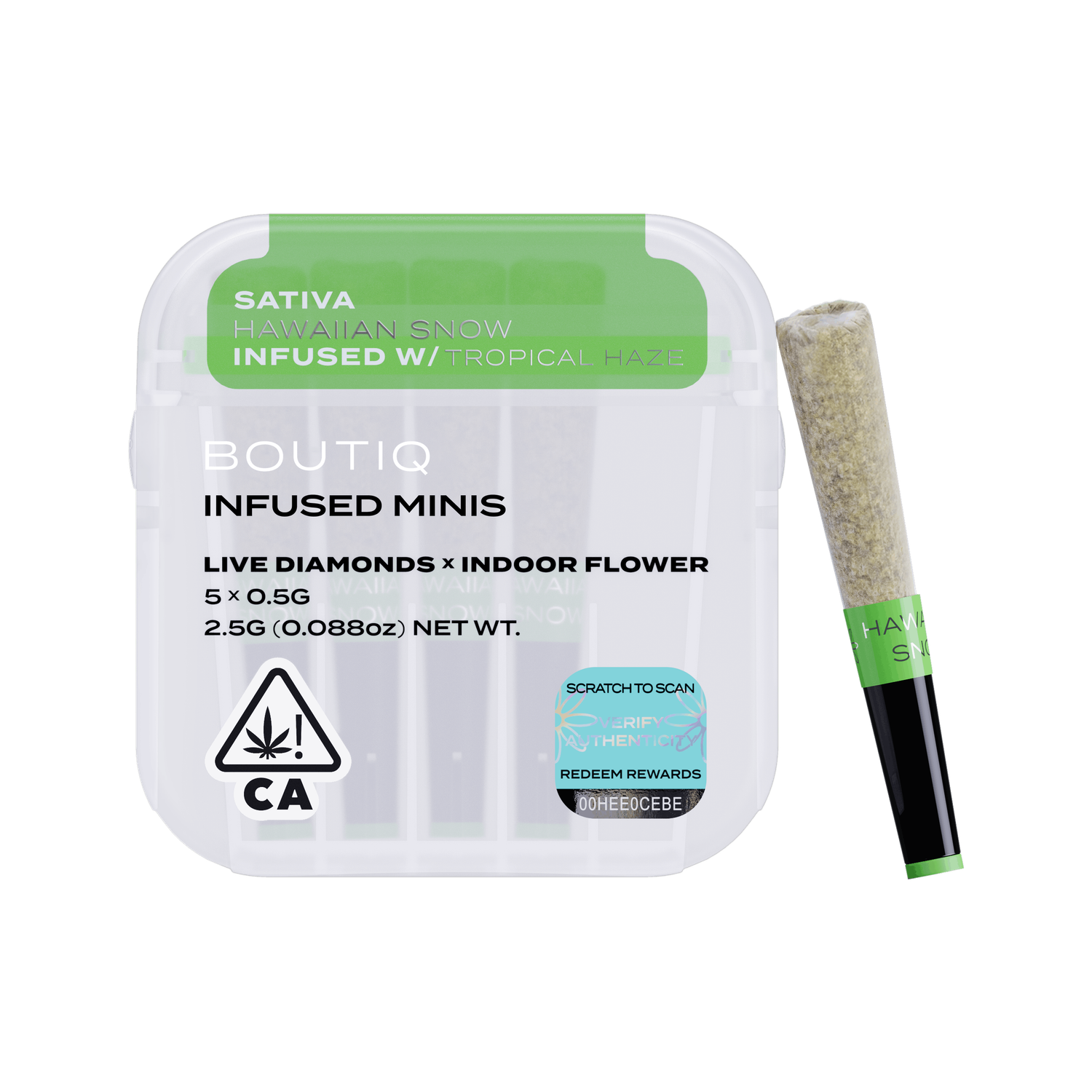 Hawaiian Snow x Tropical Haze Live Diamond Infused Pre Rolls (5 pack) | Boutiq (56.98% THC)