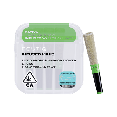 Hawaiian Snow x Tropical Haze Live Diamond Infused Pre Rolls (5 pack) | Boutiq (56.98% THC)