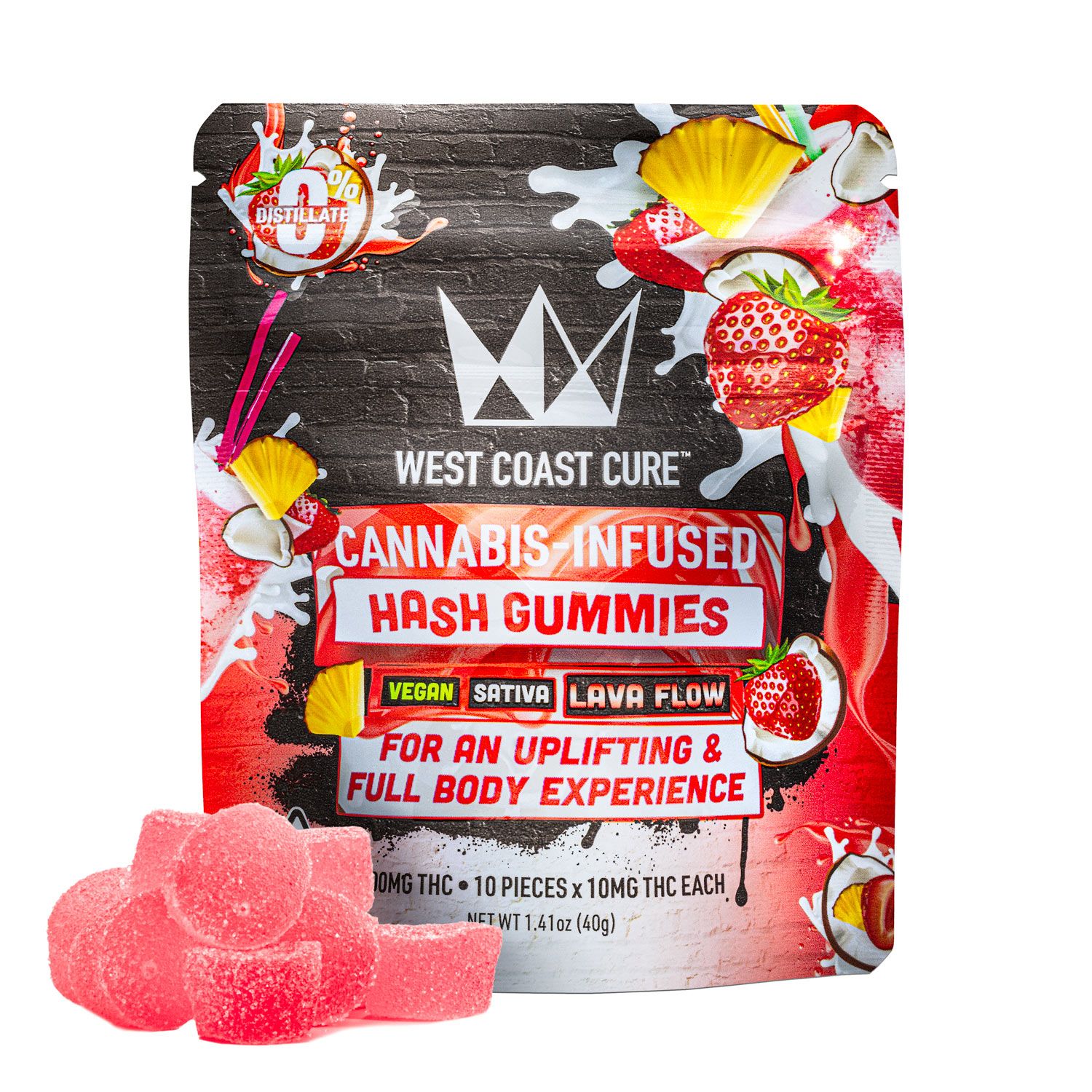 Lava Flow Flavored Solventless Vegan Gummies - 10 x 10mg 100mg THC | West Coast Cure