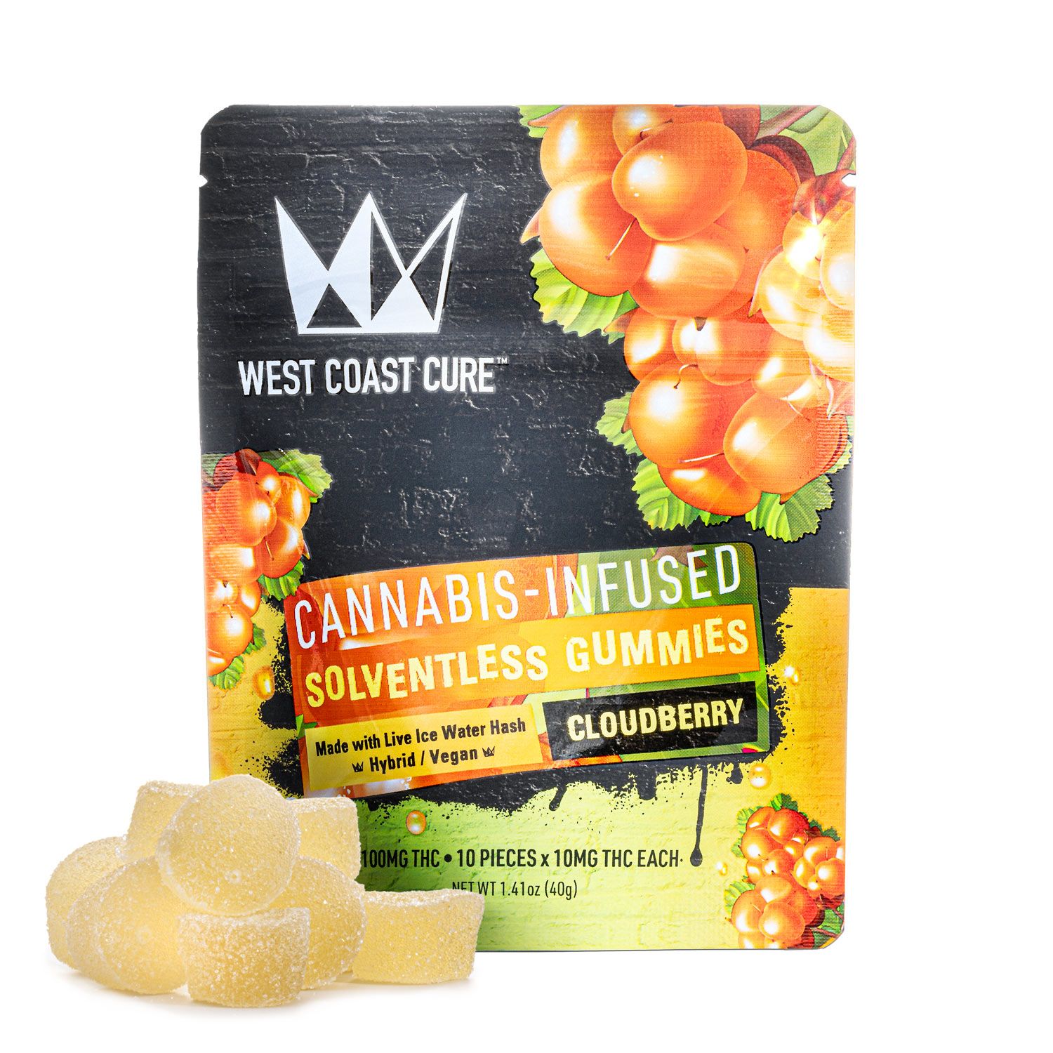 Cloudberry Flavored Solventless Vegan Gummies - 10 x 10mg 100mg THC | West Coast Cure