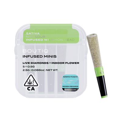 NYC Sour x Lemon Head Live Diamond Infused Pre Rolls (5 pack) | Boutiq (56.98% THC)