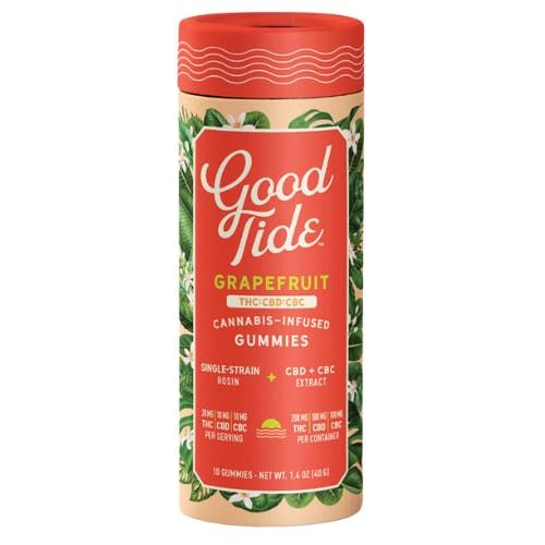 Grapefruit Solventless Hash Rosin Vegan Gummies 1:1:1 THC:CBD:CBC 100mg THC | Good Tide