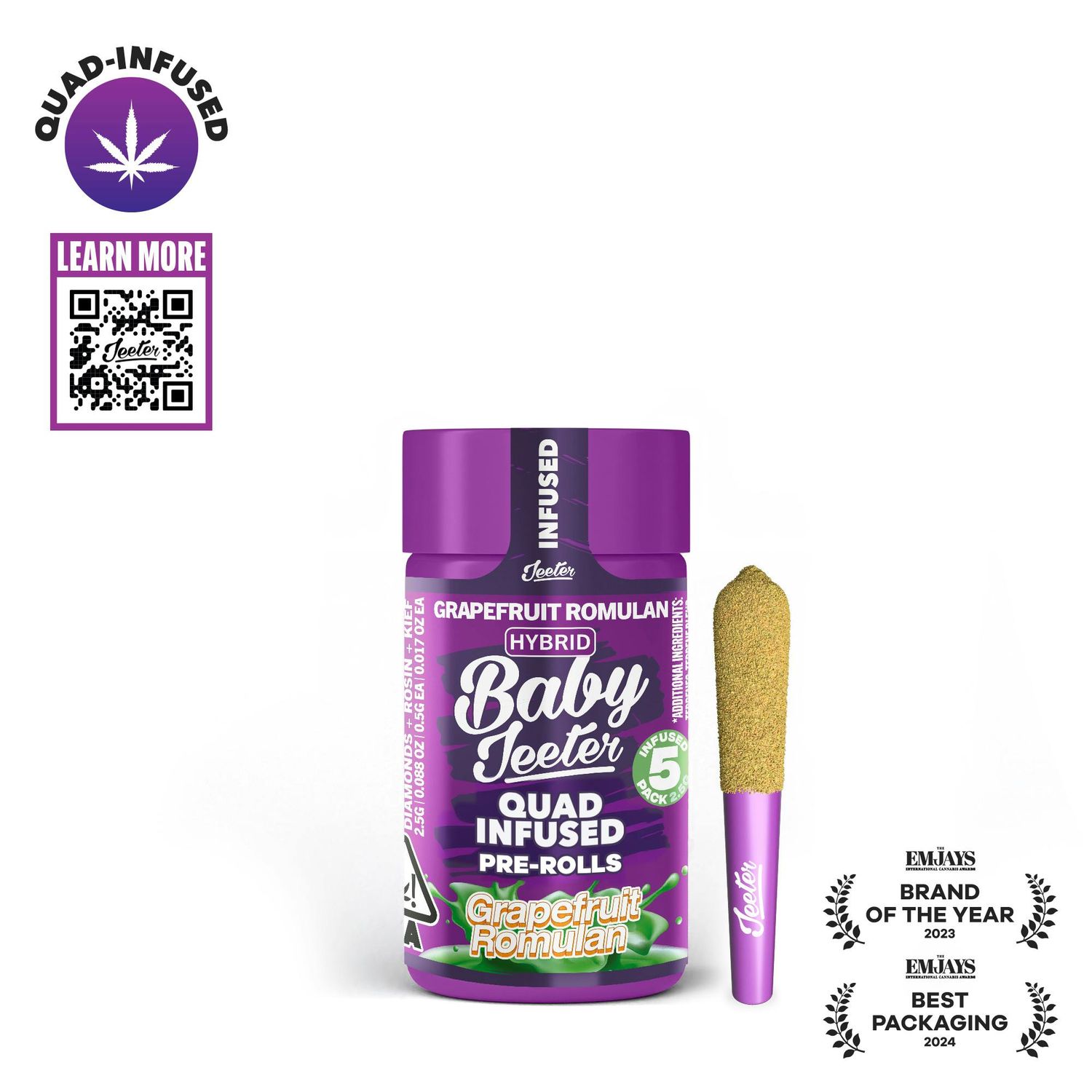 Grapefruit Romulan Quad Infused Rosin 5 x 0.5g Joints 2.5g | Jeeter