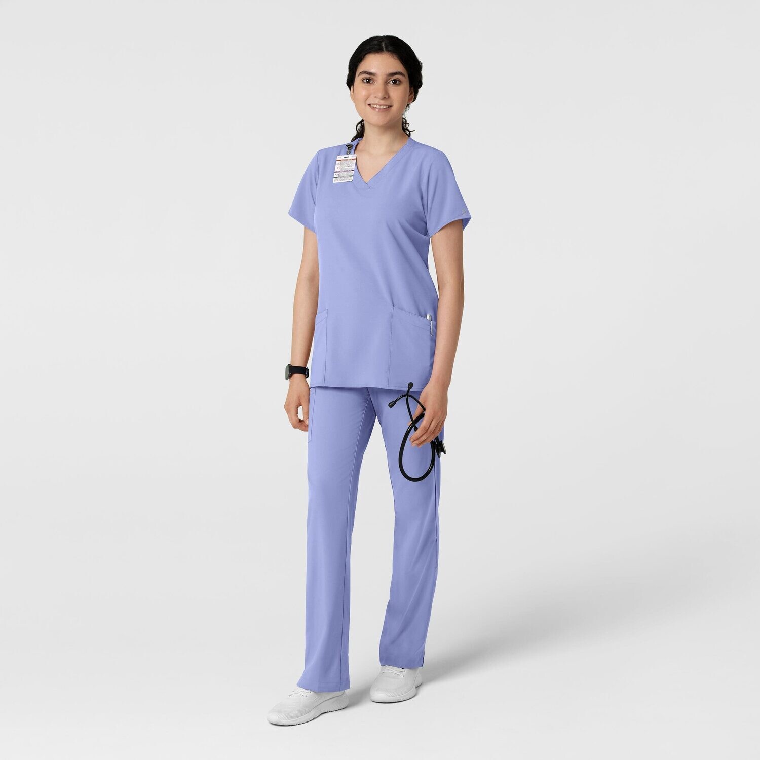 Casacca donna 6255 scollo a V ceil blue