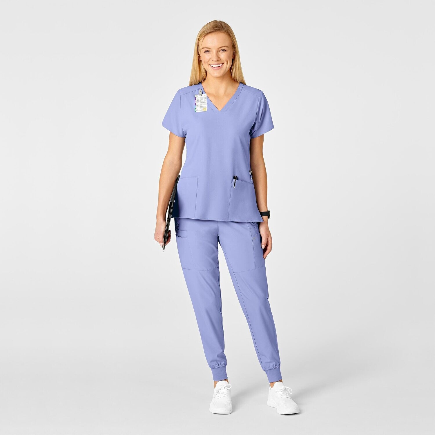 Casacca donna 6555 scollo a V ceil blue