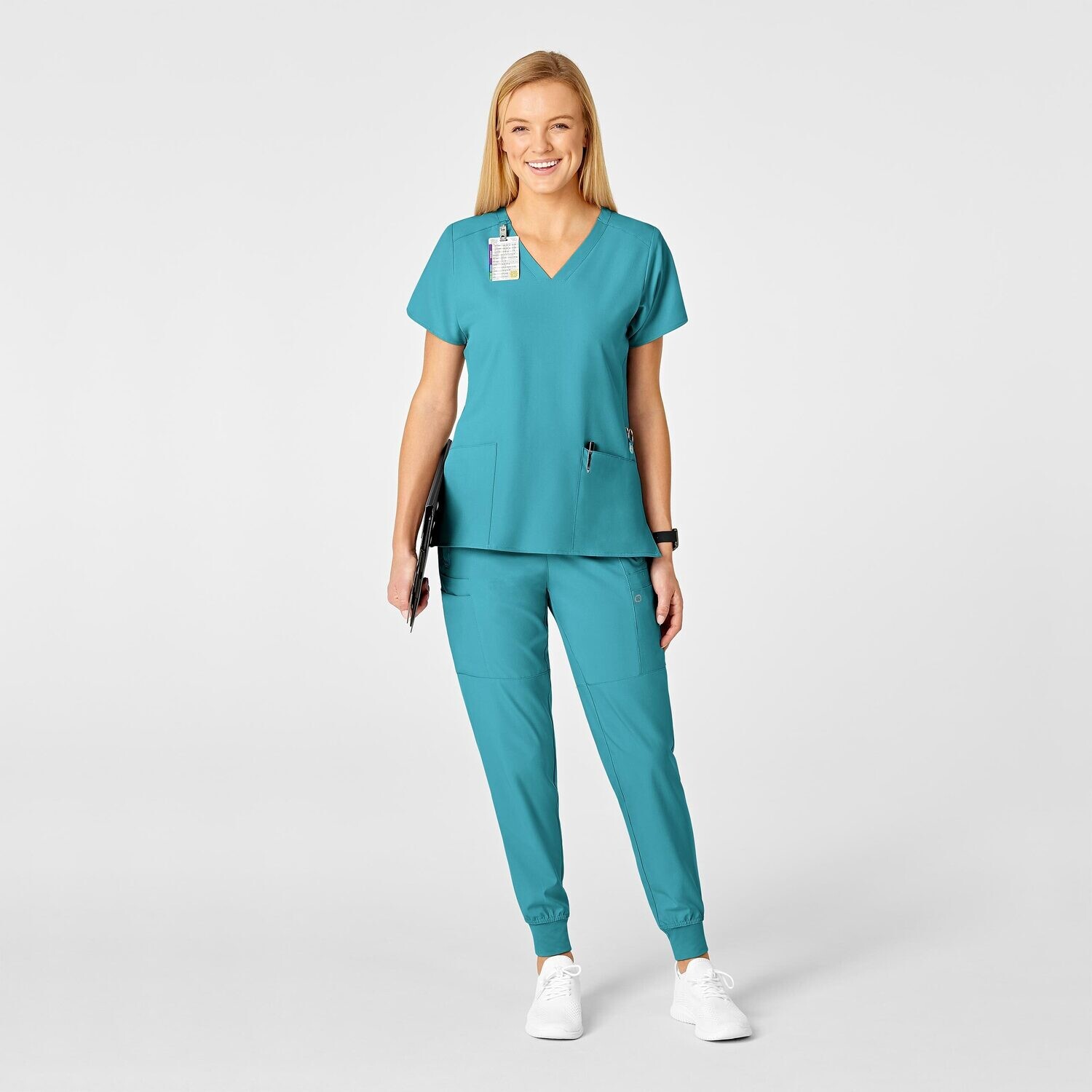 Casacca donna 6555 scollo a V teal blue