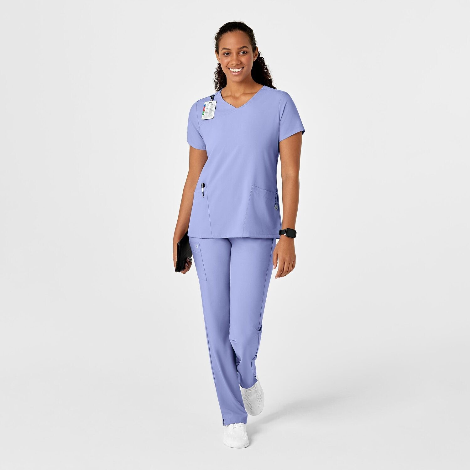 Casacca donna 6755 scollo a Y arrotondato ceil blue