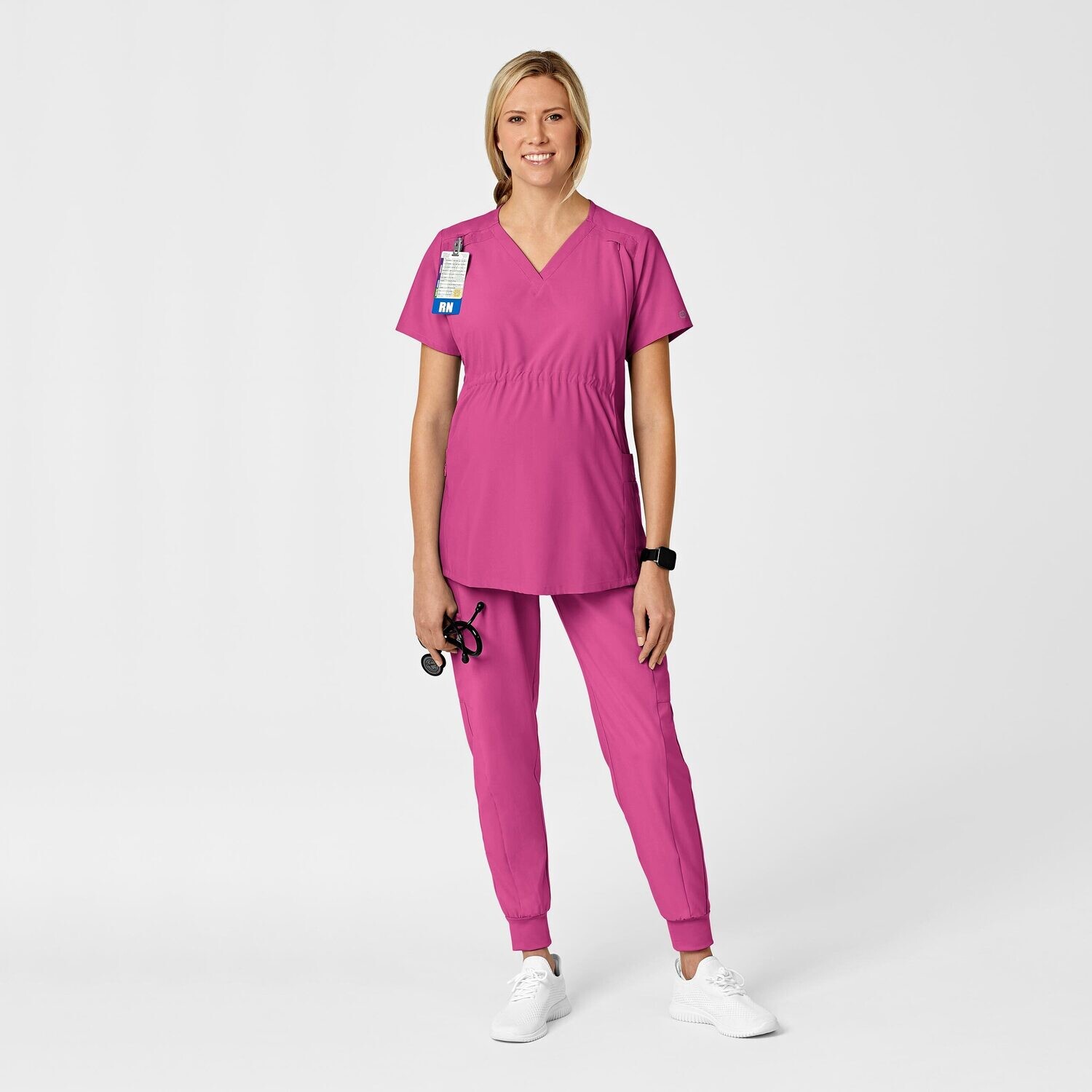 Casacca donna 4555 scollo a V maternity hot pink