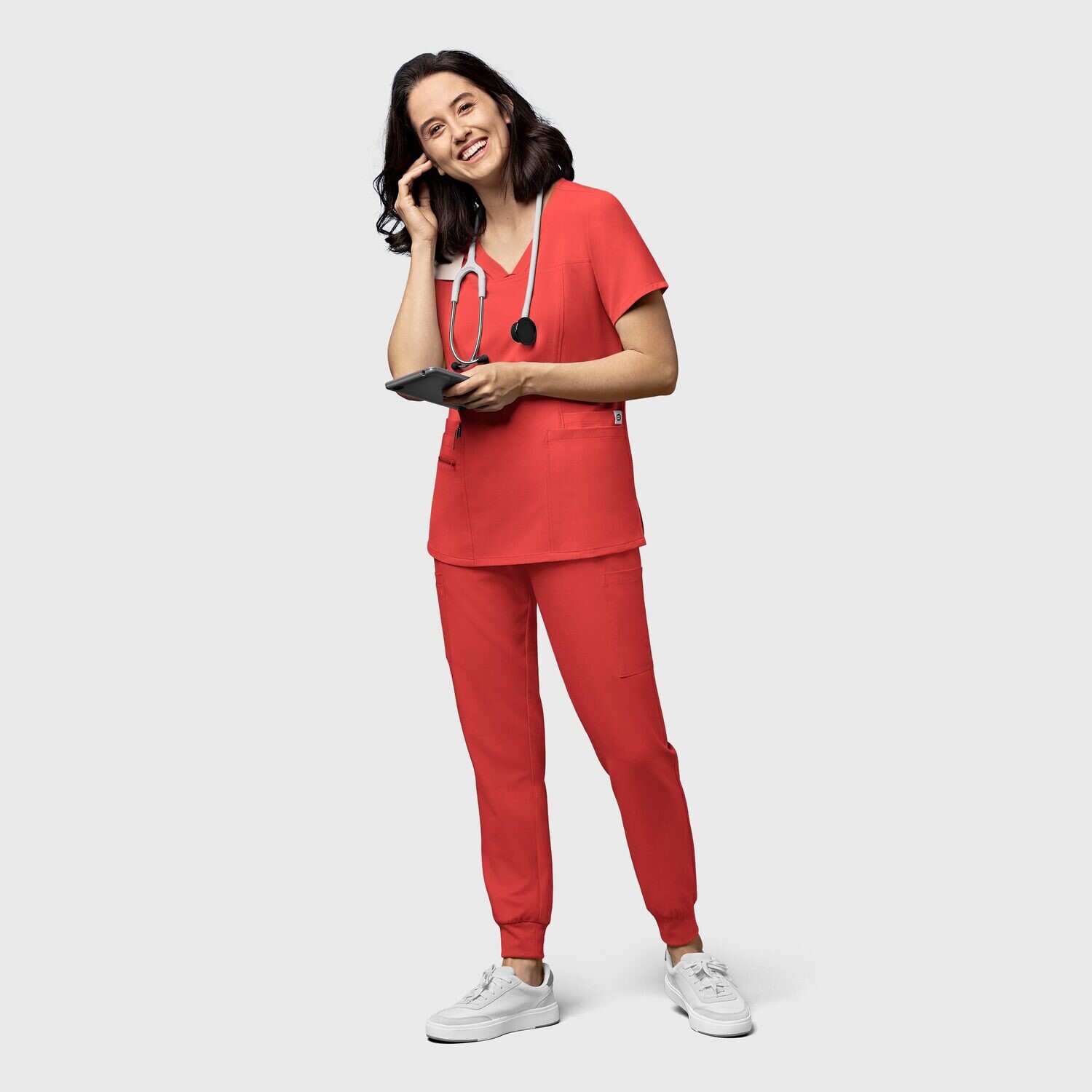 Casacca donna 6322 scollo a V cherry tomato