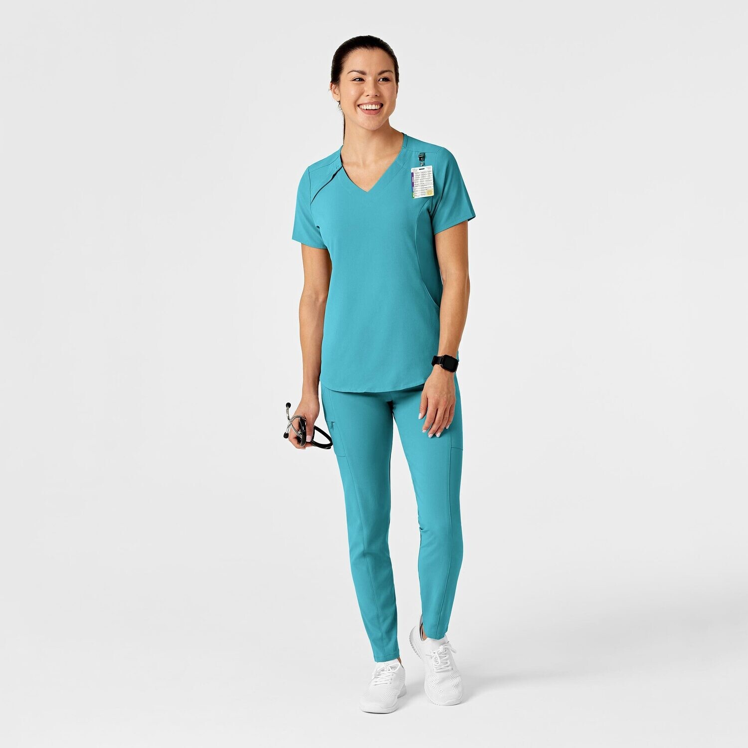 Casacca donna 6234 scollo a V teal blue