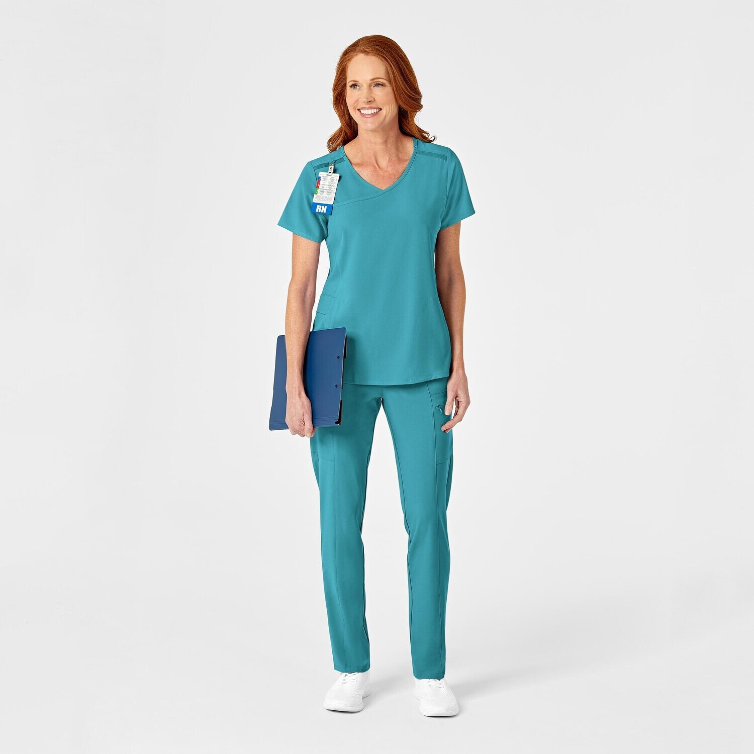 Casacca donna 6334 scollo a Y teal blue