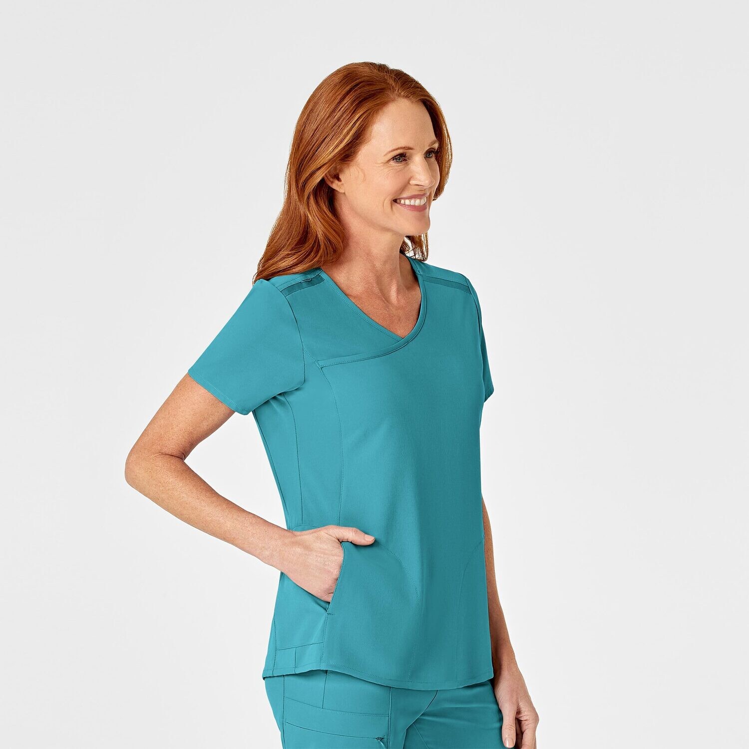 Casacca donna 6334 scollo a Y teal blue
