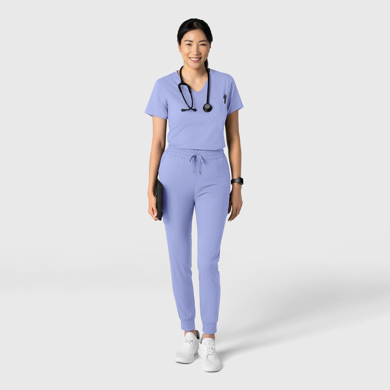 Casacca donna 6151 scollo a V ceil blue