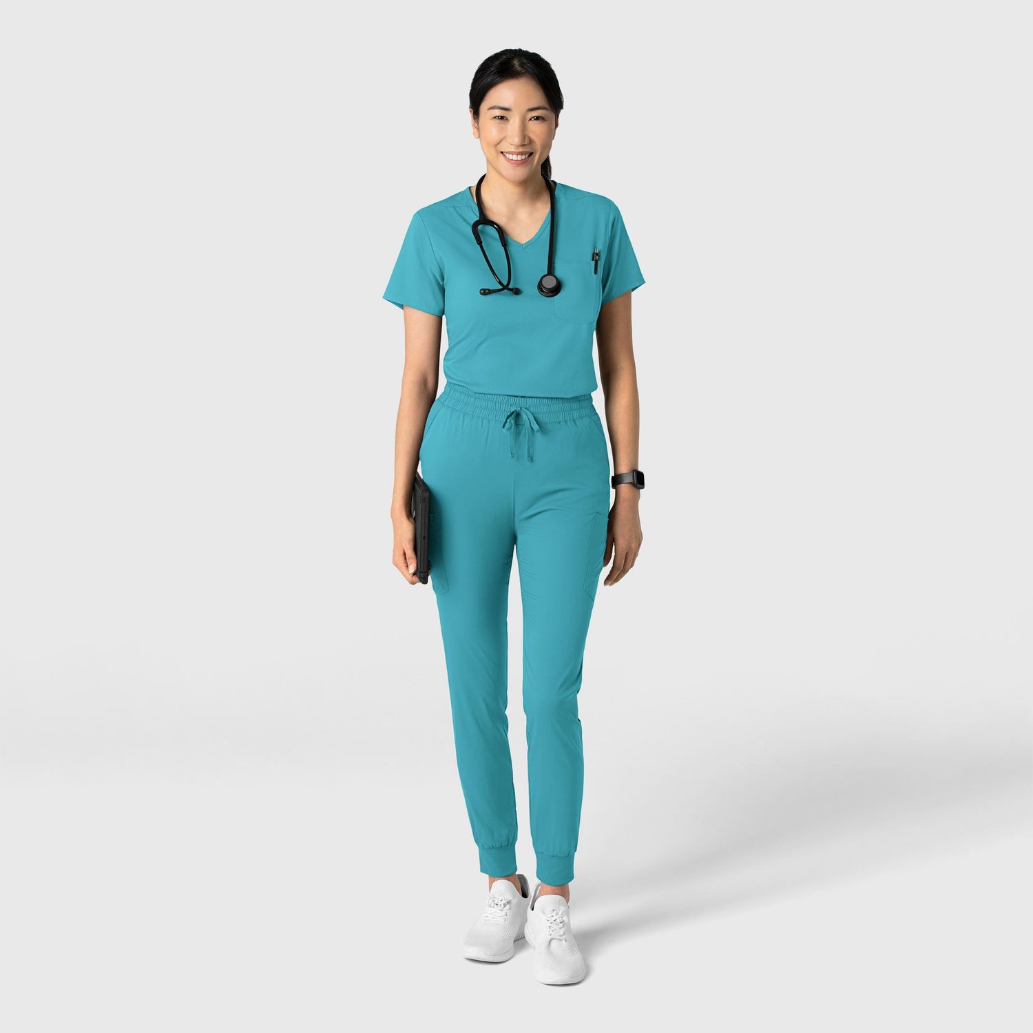 Casacca donna 6151 scollo a V teal blue