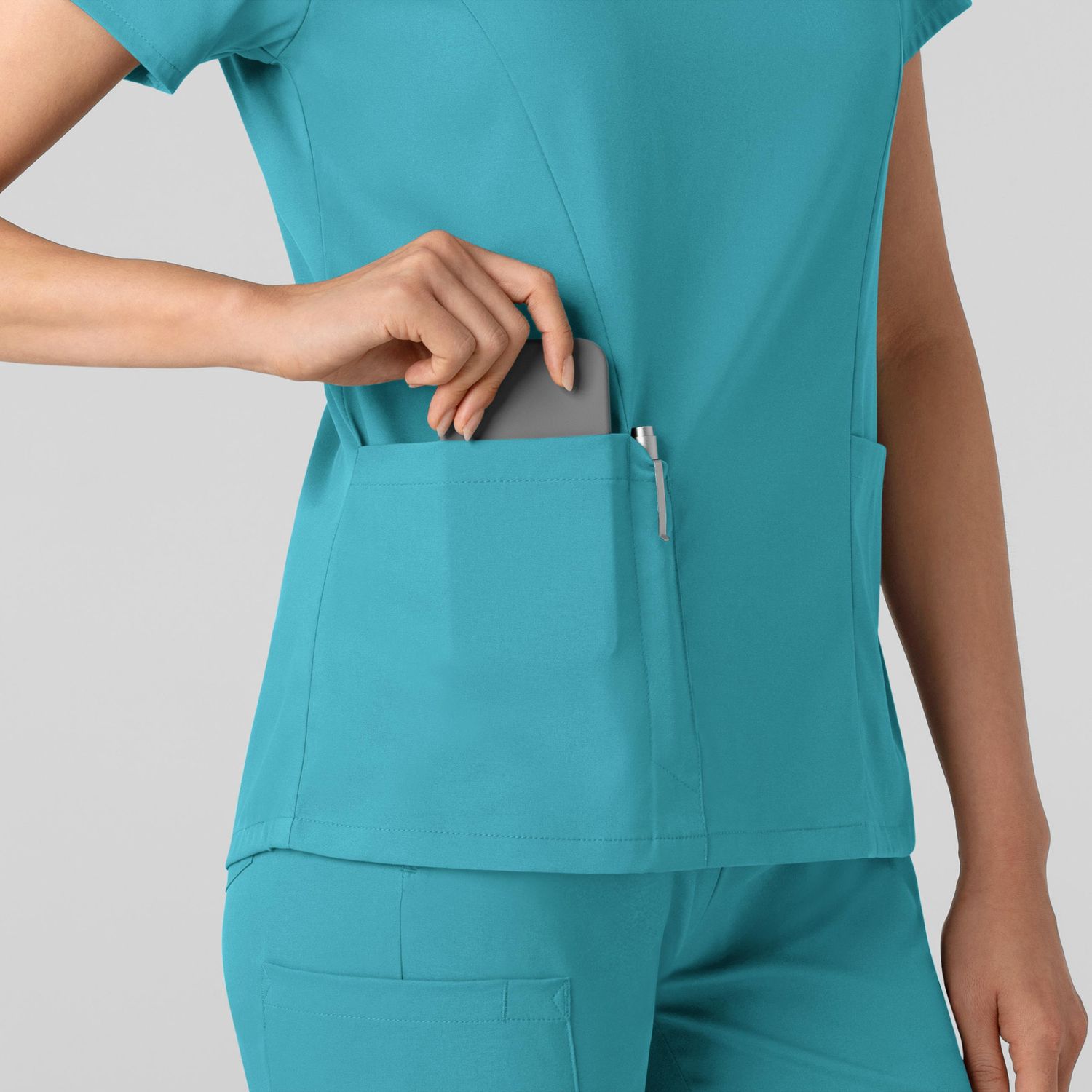 Casacca donna 6251 scollo a V teal blue