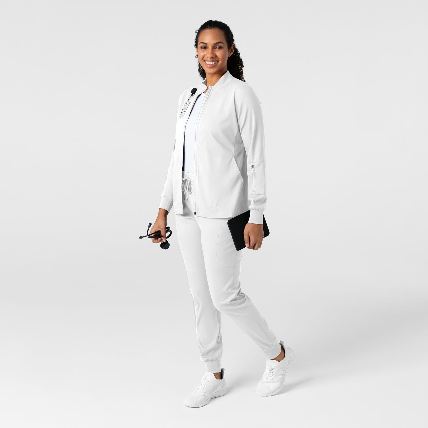 Casacca donna 8151 manica lunga e zip white