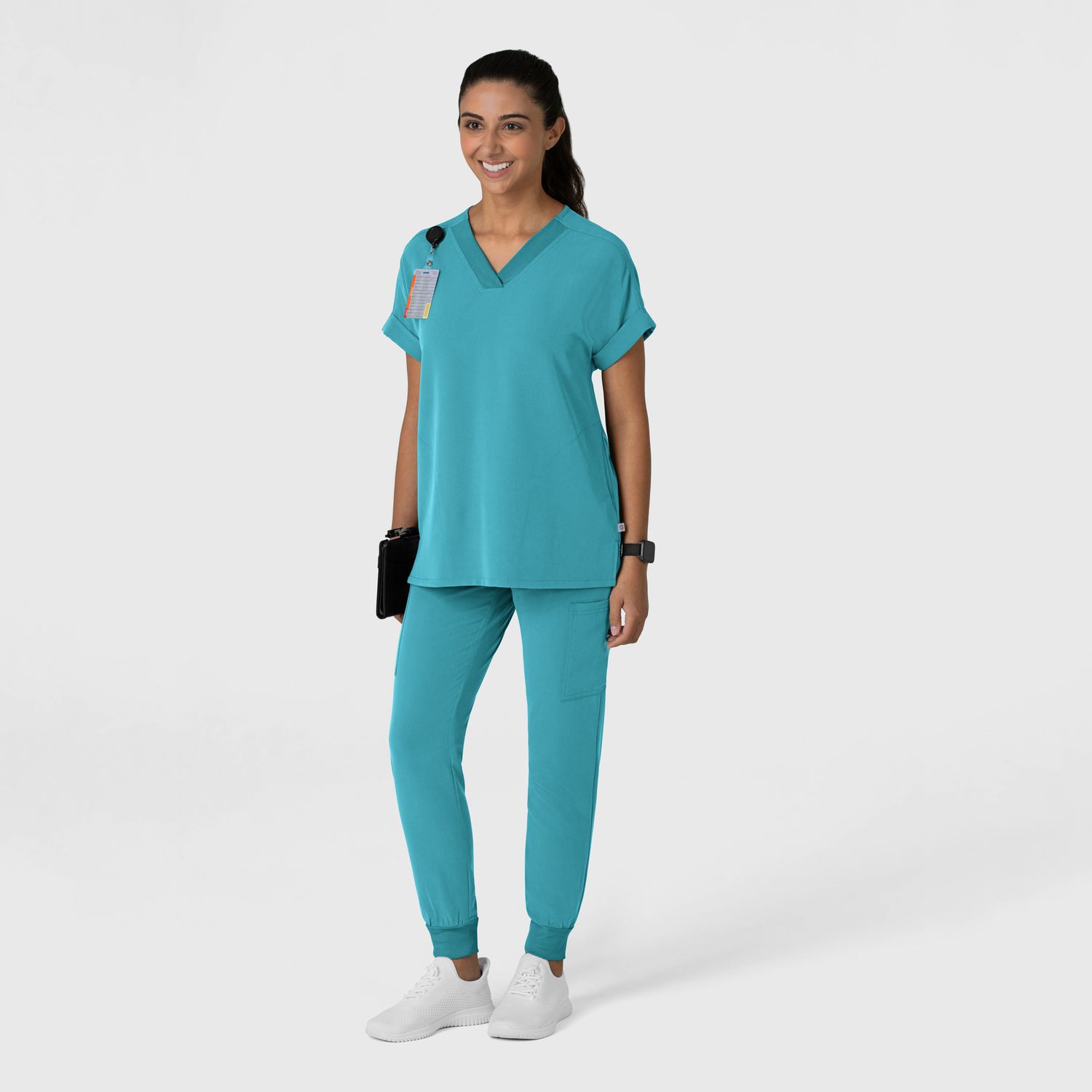 Casacca donna 6232 scollo a V spalle basse teal blue