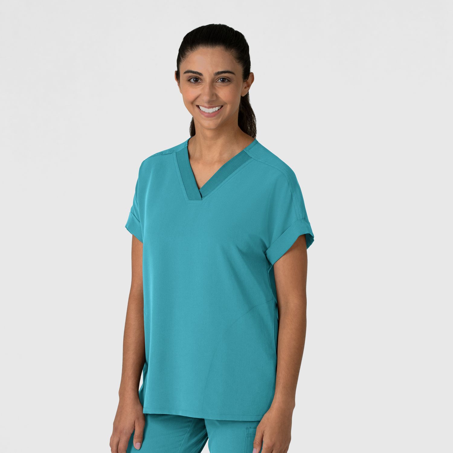 Casacca donna 6232 scollo a V spalle basse teal blue