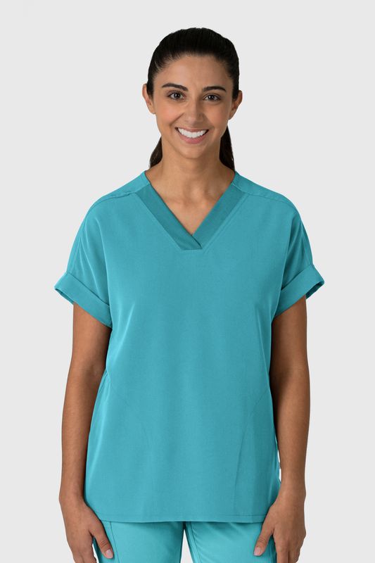 Casacca donna 6232 scollo a V spalle basse teal blue