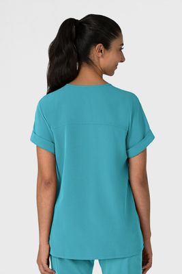 Casacca donna 6232 scollo a V spalle basse teal blue