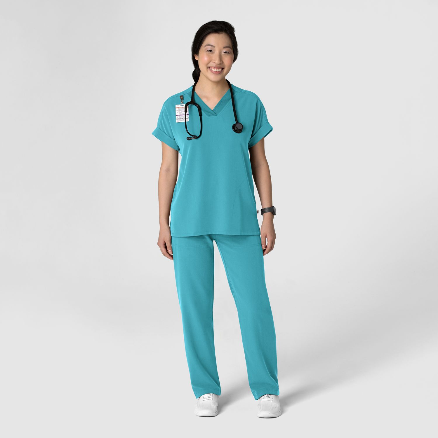 Pantalone donna 5232 con orlo allungato teal blue