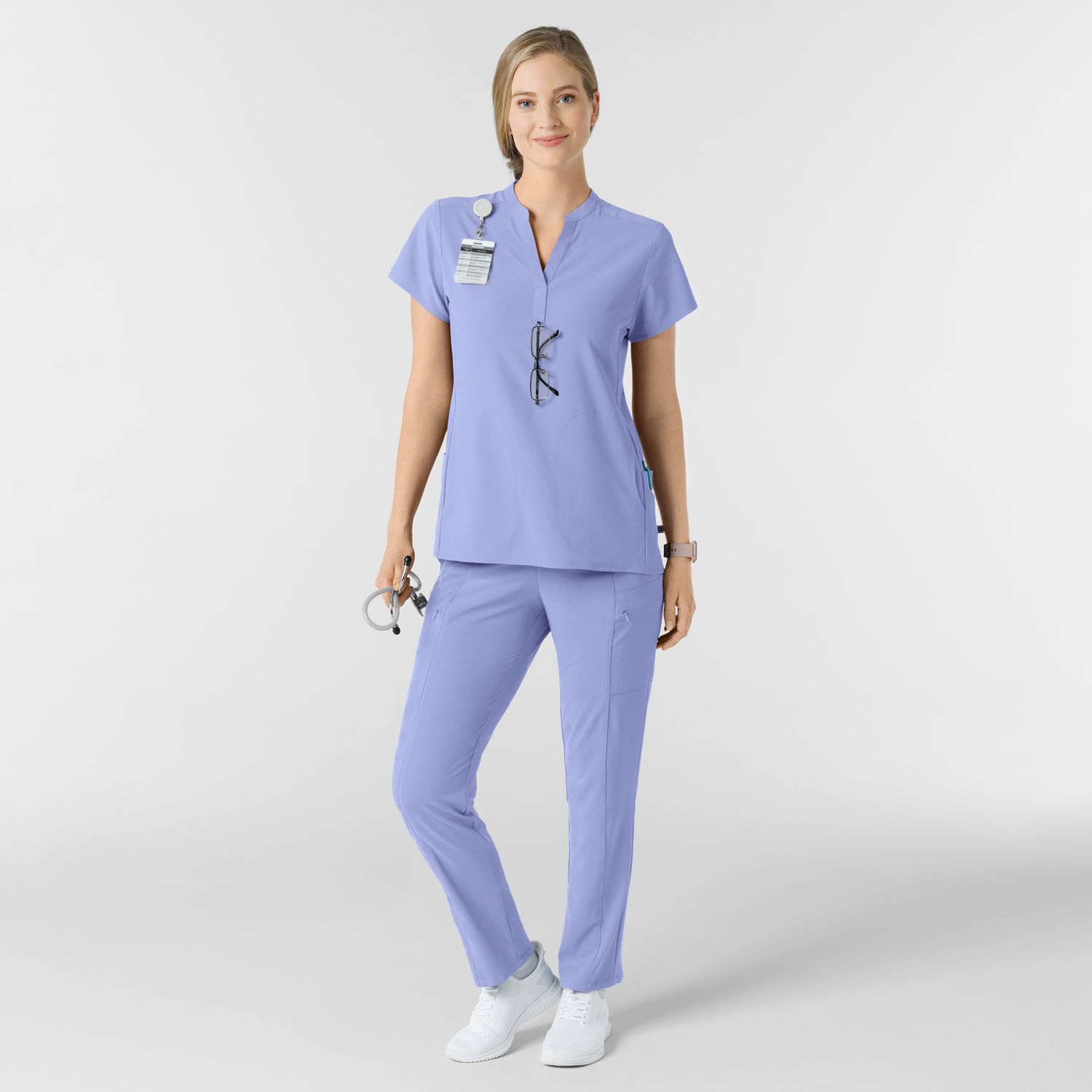 Casacca donna 6734 scollo alla coreana ceil blue